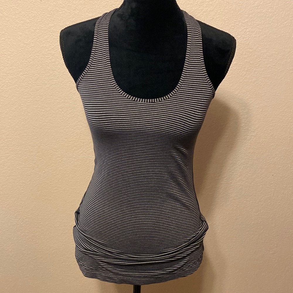 Lululemon Razorback Black and Dark Gray Striped Workout Tank w/ Bag - Picture 1 of 7